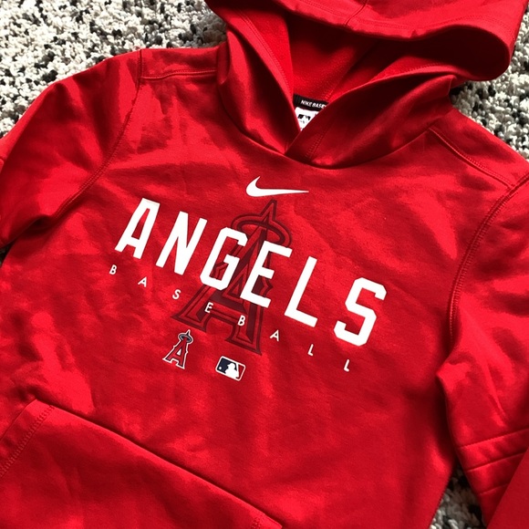 Nike Baseball Anaheim Angels Spellout Graphic Therma-Fit Hoodie Red Youth Small - Picture 7 of 15